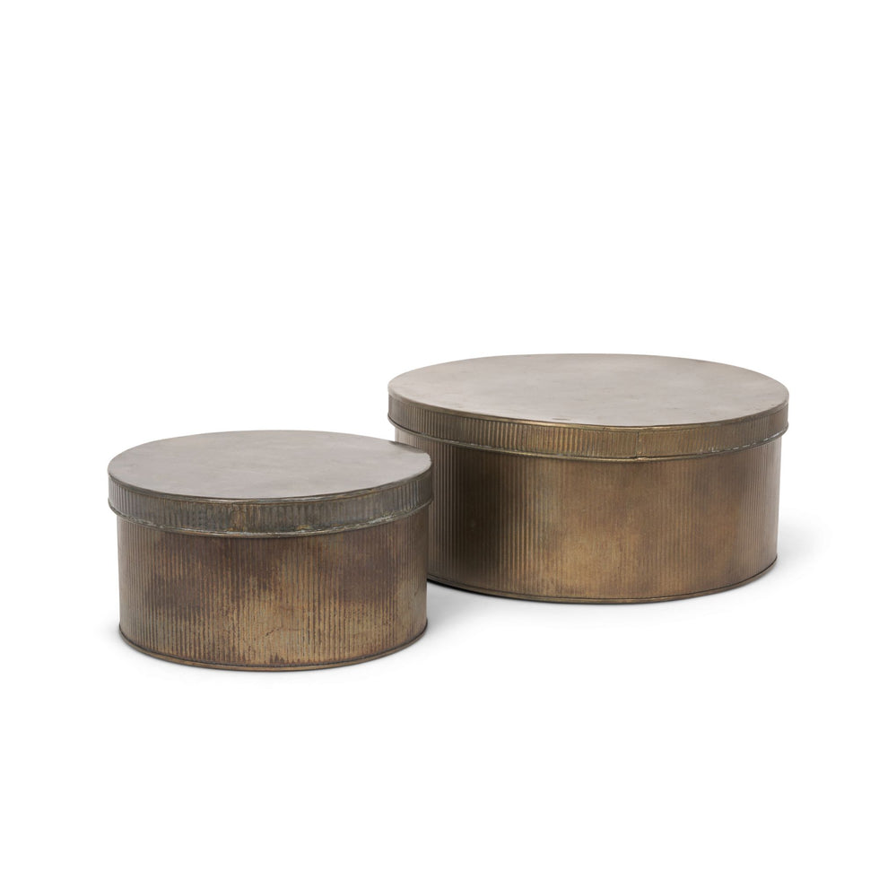 Mercana - Josephine Round Antique Gold Metal Box (Set of 2)