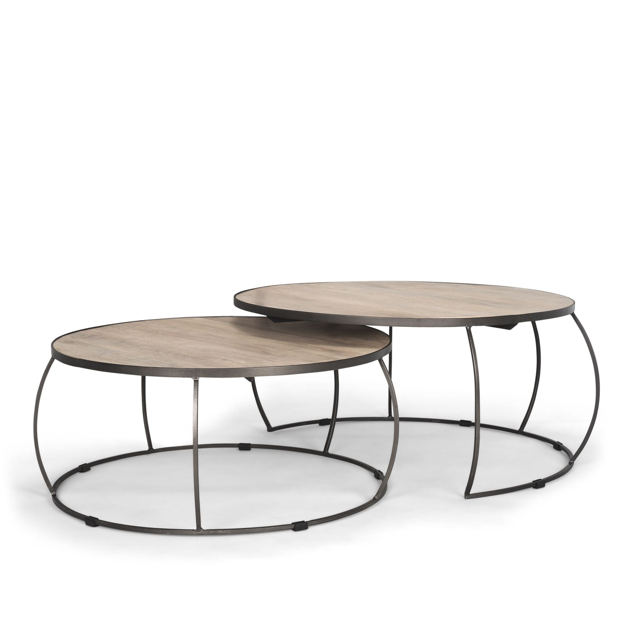 Mercana - Clapp Round Light Brown with White Wash Wood and Silver Metal Nesting Coffee Tables (Set of 2)