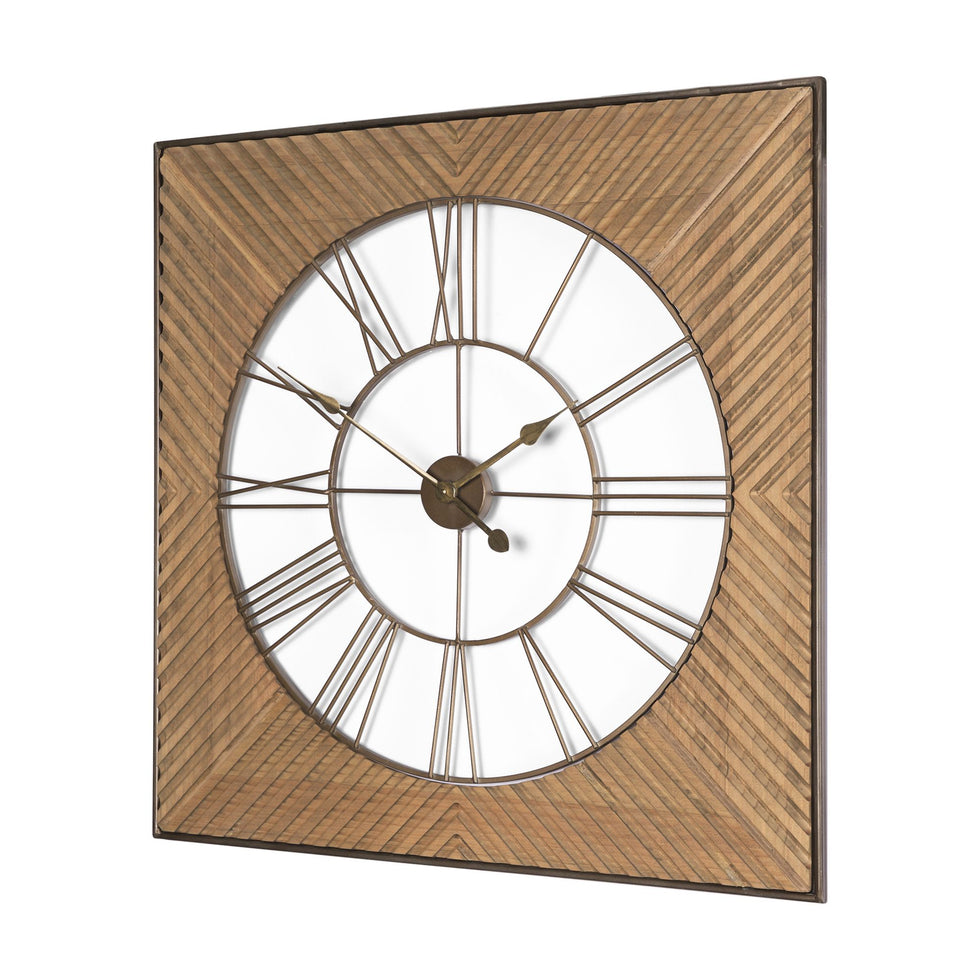 Mercana - Rondell Light Brown Wood/Gold Metal Wall Clock