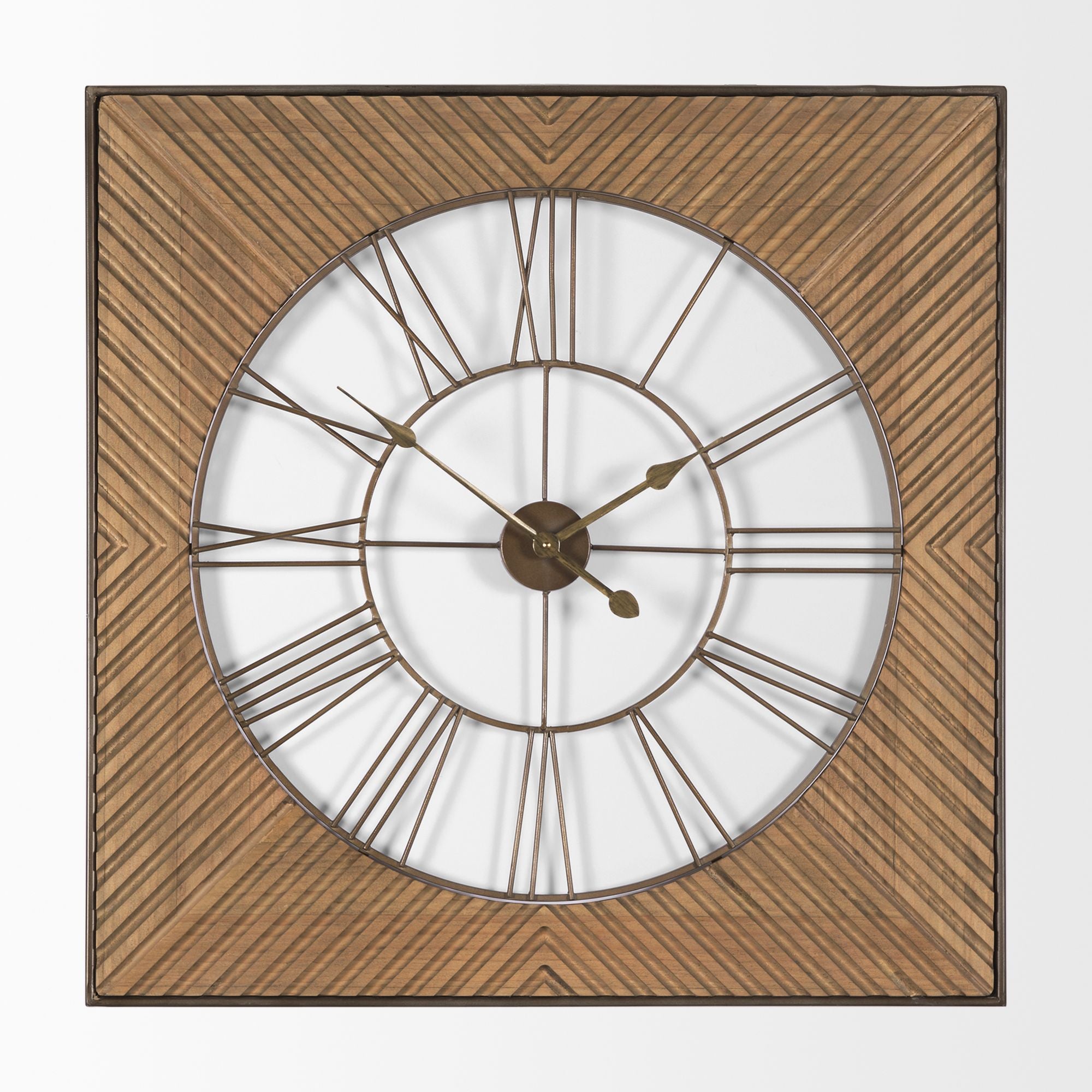 Mercana - Rondell Light Brown Wood/Gold Metal Wall Clock