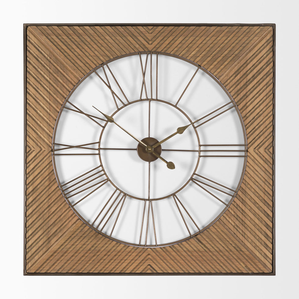 Mercana - Rondell Light Brown Wood/Gold Metal Wall Clock
