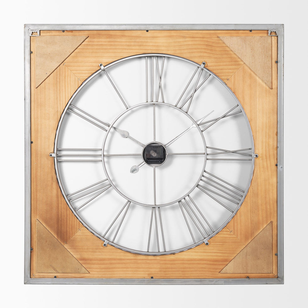Mercana - Rondell Light Brown Wood/Gold Metal Wall Clock