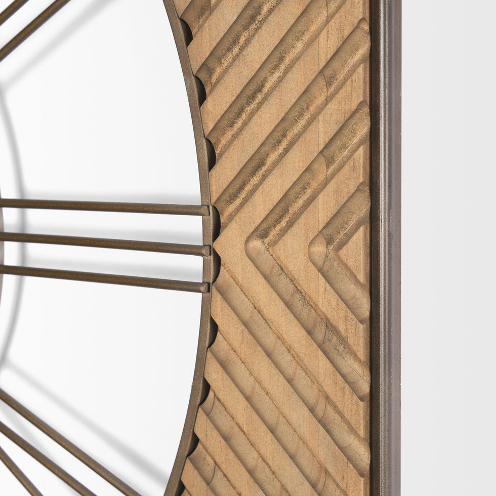Mercana - Rondell Light Brown Wood/Gold Metal Wall Clock