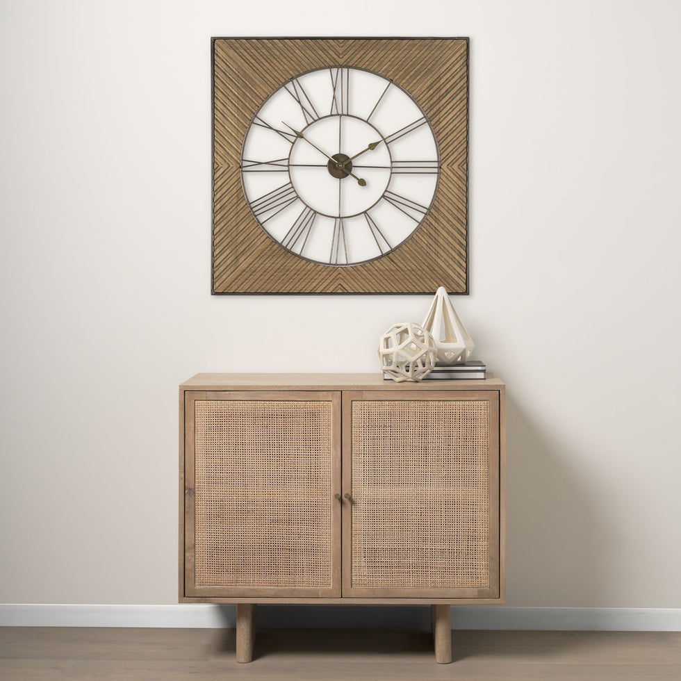 Mercana - Rondell Light Brown Wood/Gold Metal Wall Clock