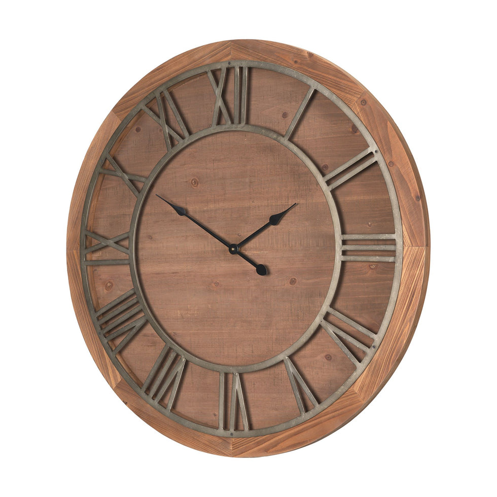 Mercana - Raul Medium Brown Wood/Silver Metal Wall Clock