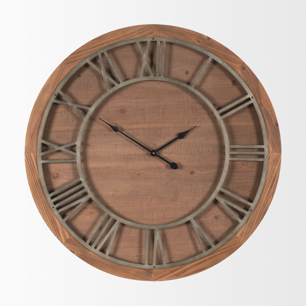 Mercana - Raul Medium Brown Wood/Silver Metal Wall Clock