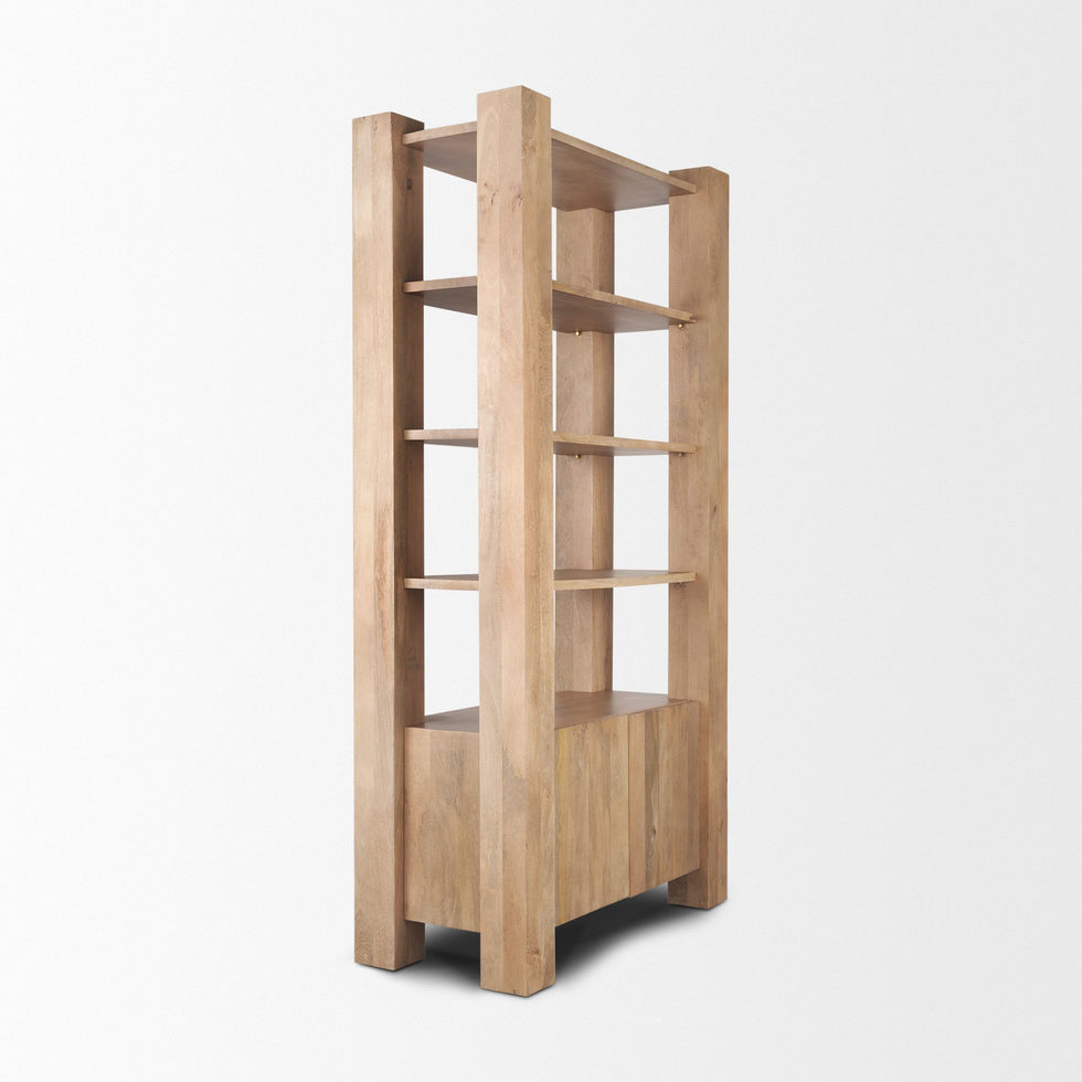 Mercana - Beth Light Brown Wood with Open and Closed Storage Shelving Unit