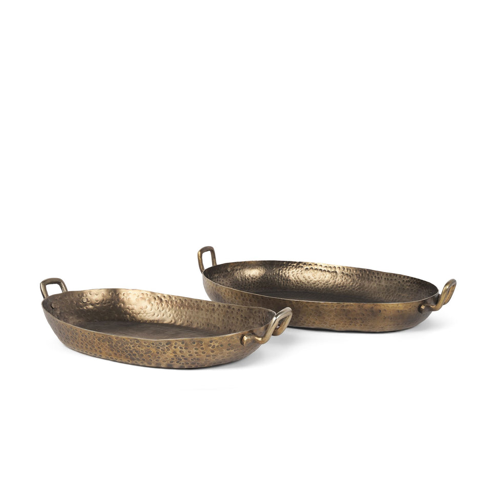 Mercana - Pama Hammered Gold Metal Decorative Trays (Set of 2)