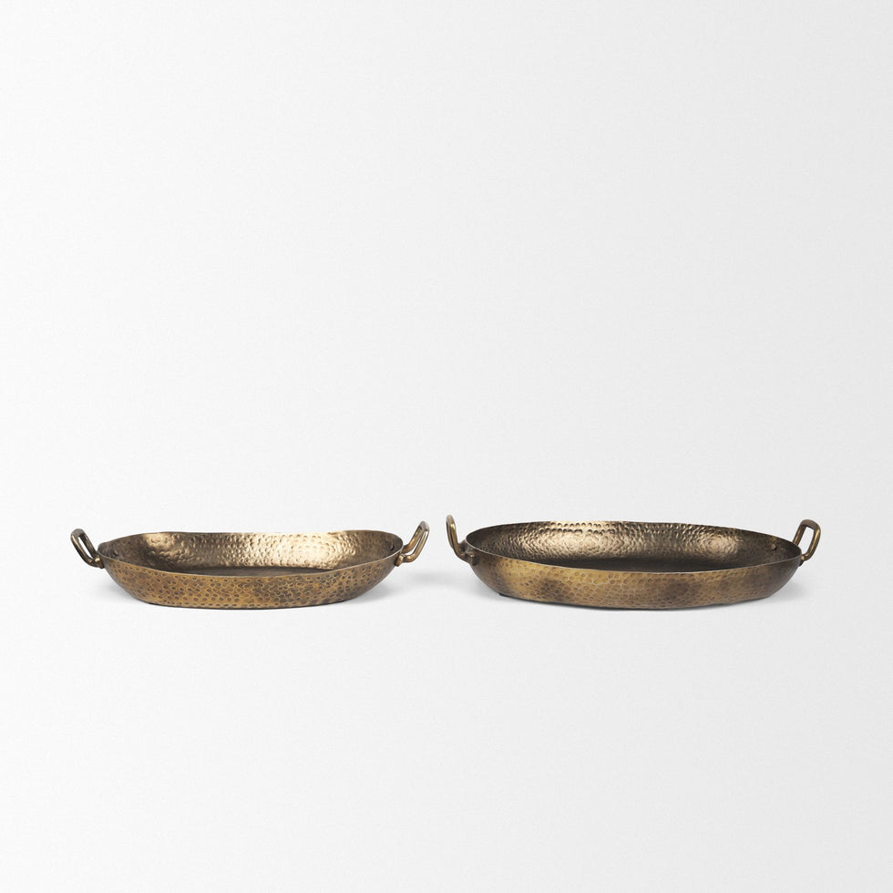 Mercana - Pama Hammered Gold Metal Decorative Trays (Set of 2)
