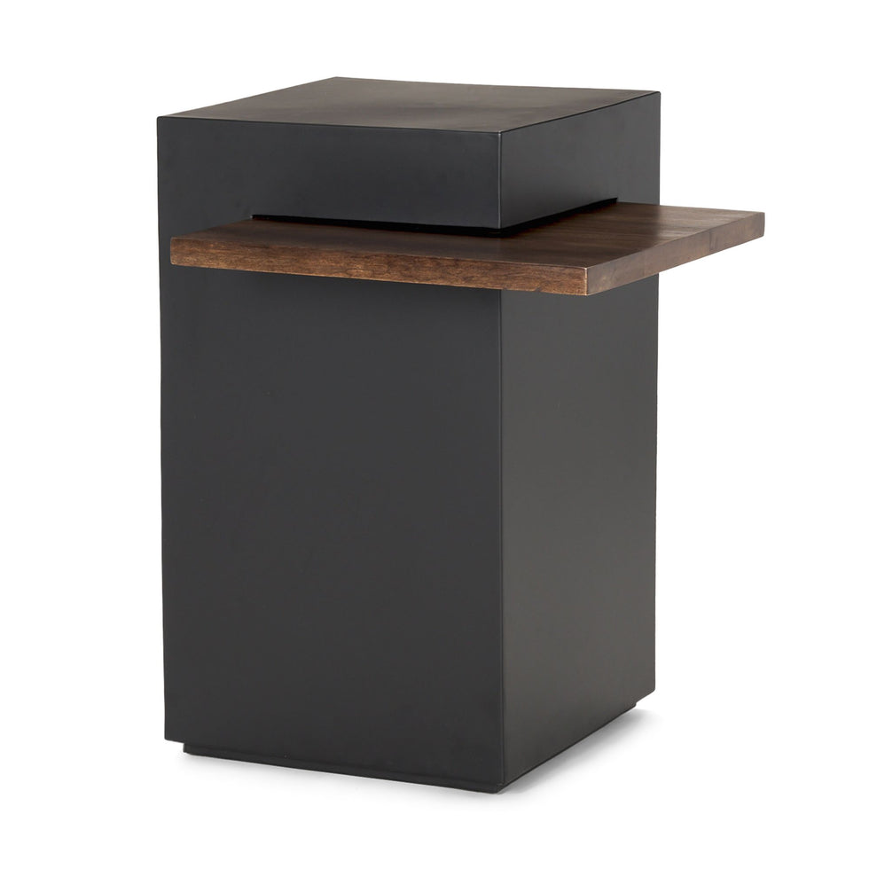 Mercana - Charles Matte Black Metal with Wood Shelf Square Accent Table