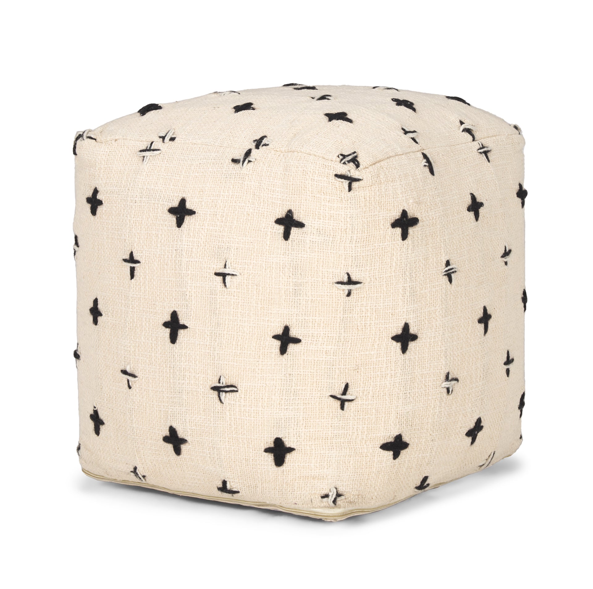 Mercana - Saanvi Pouf in Black/Cream, Wool