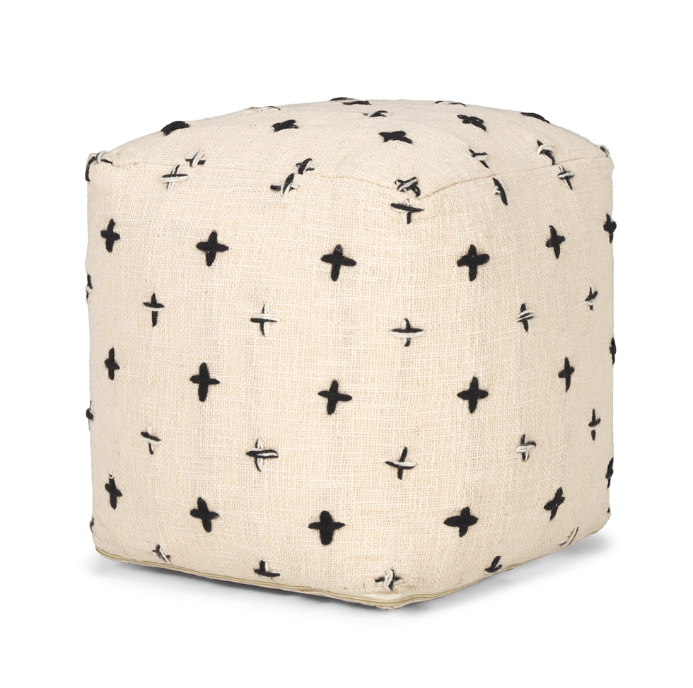 Mercana - Saanvi Pouf in Black/Cream, Wool