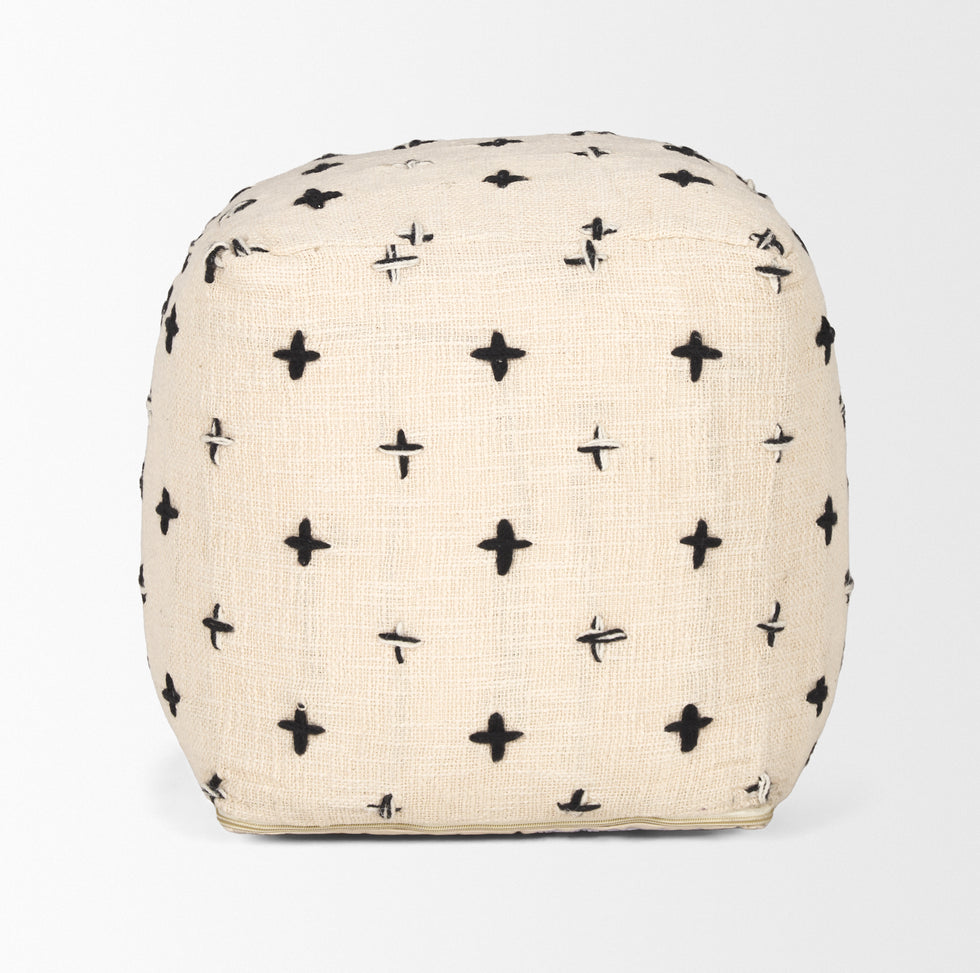 Mercana - Saanvi Pouf in Black/Cream, Wool