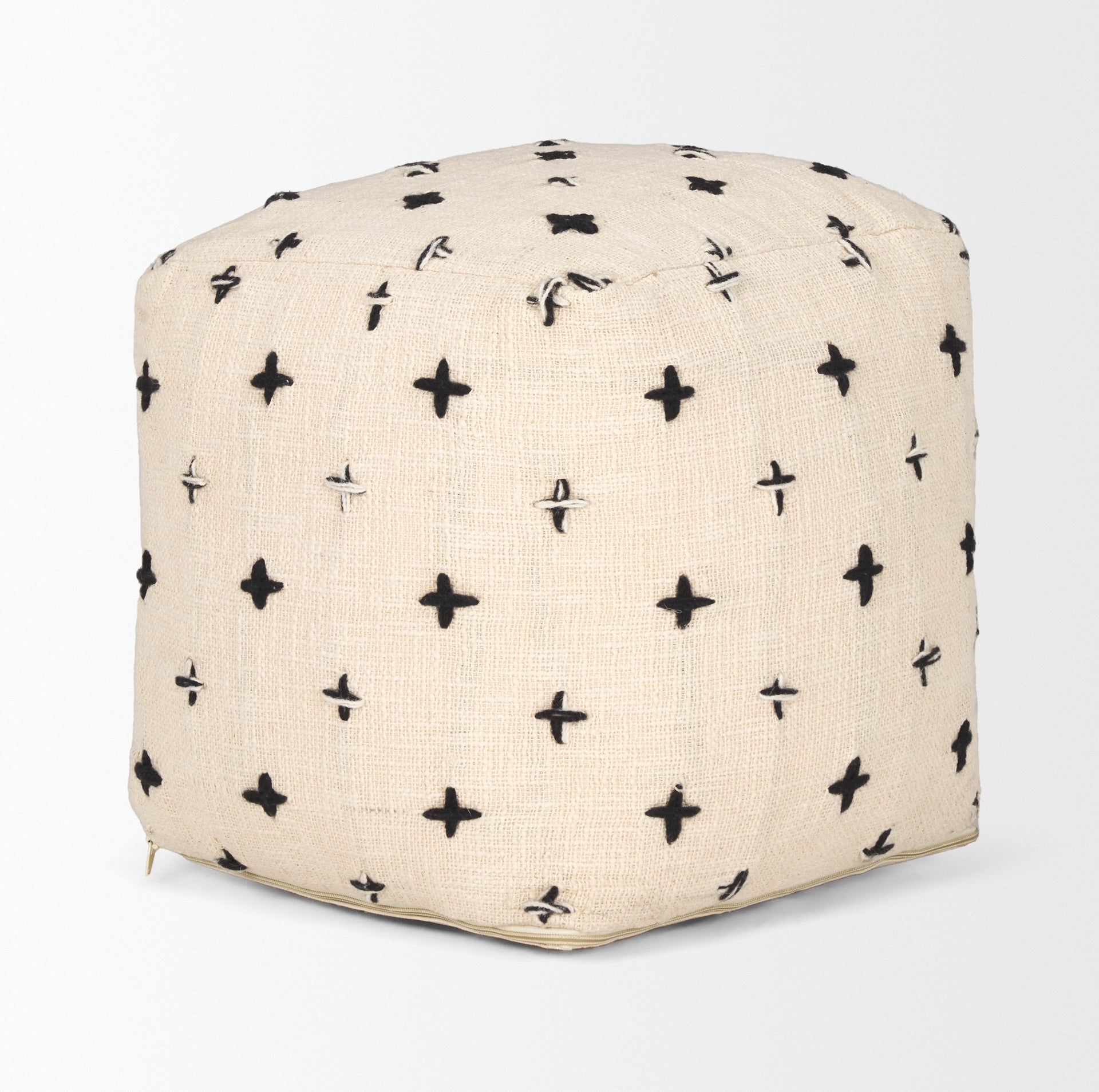 Mercana - Saanvi Pouf in Black/Cream, Wool