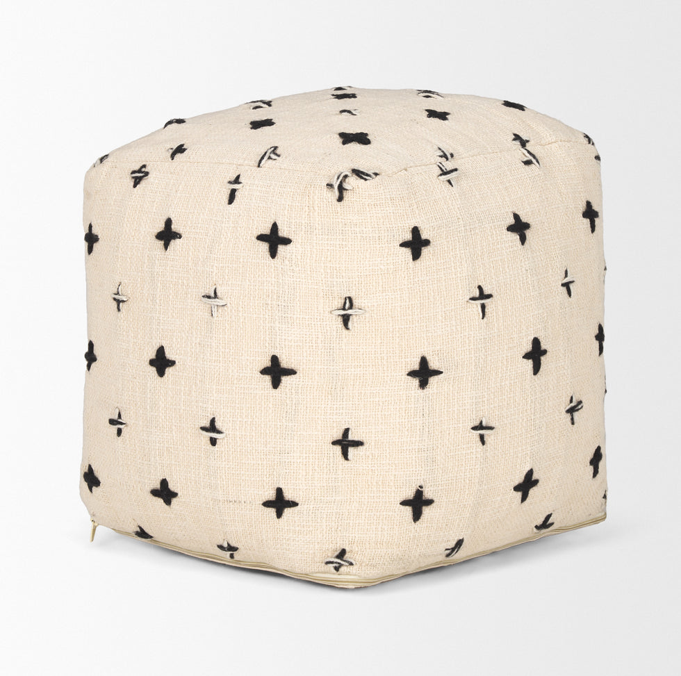 Mercana - Saanvi Pouf in Black/Cream, Wool