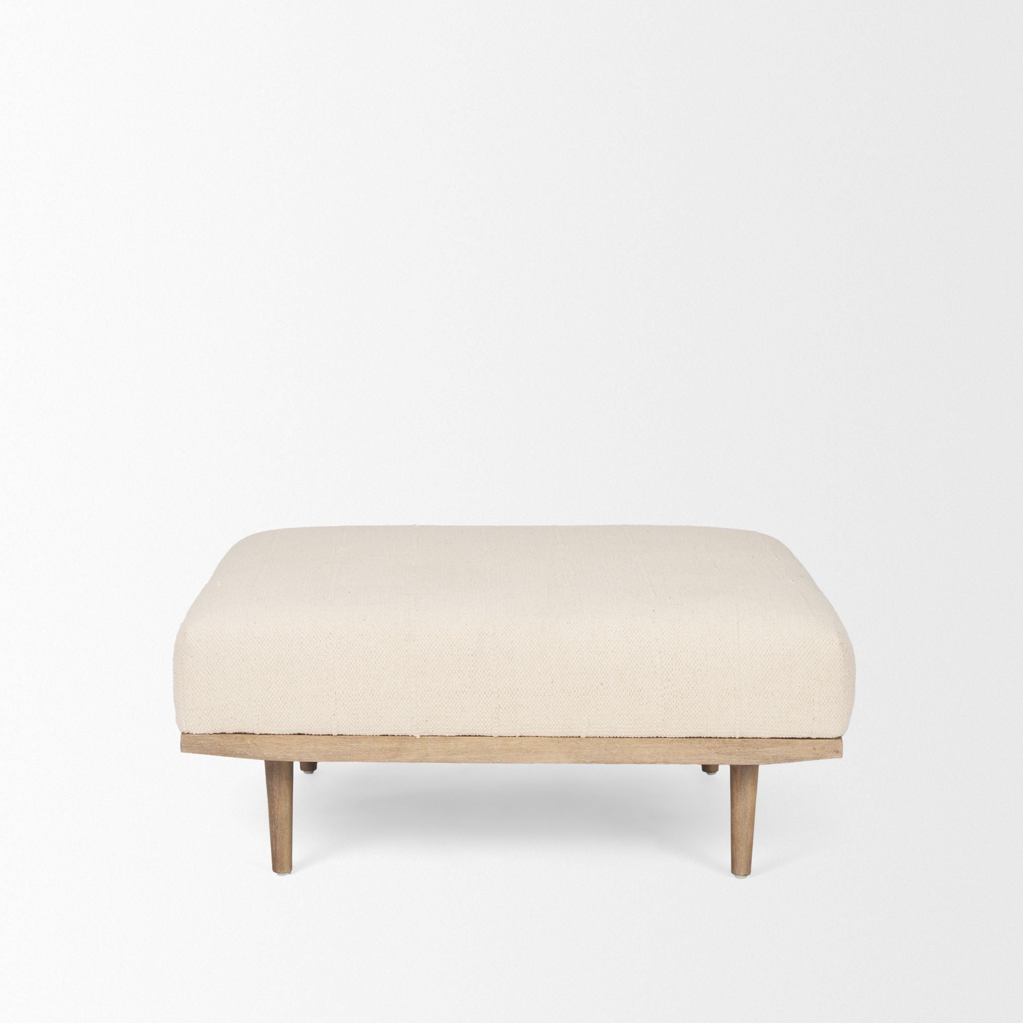 Mercana - Shae Brown Wood with Oatmeal Fabric Ottoman