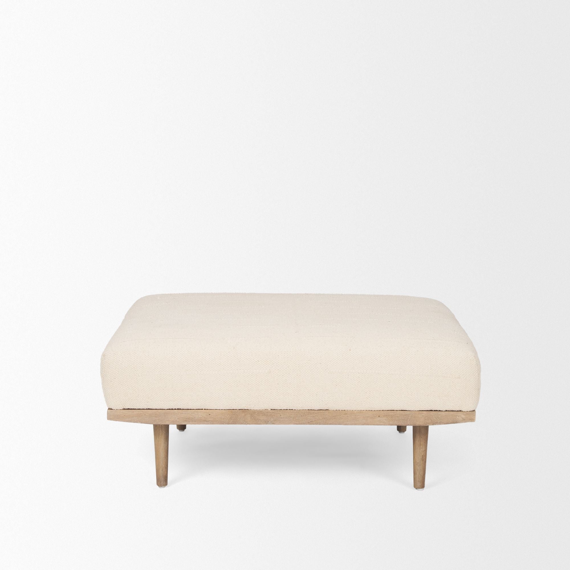 Mercana - Shae Brown Wood with Oatmeal Fabric Ottoman