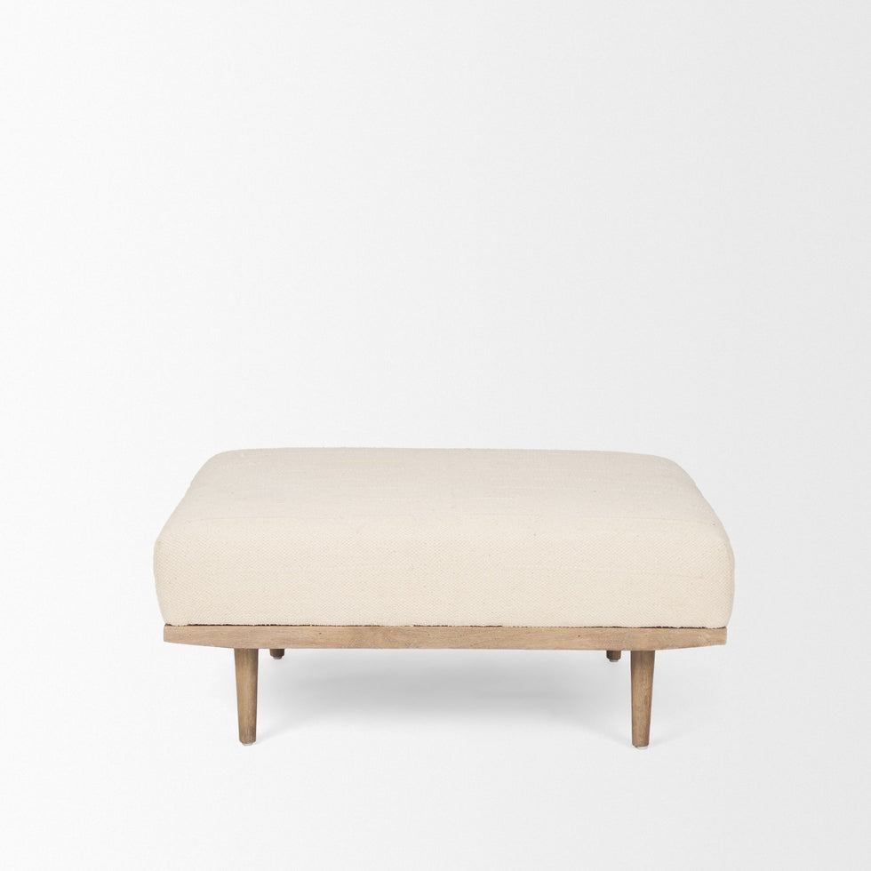 Mercana - Shae Brown Wood with Oatmeal Fabric Ottoman