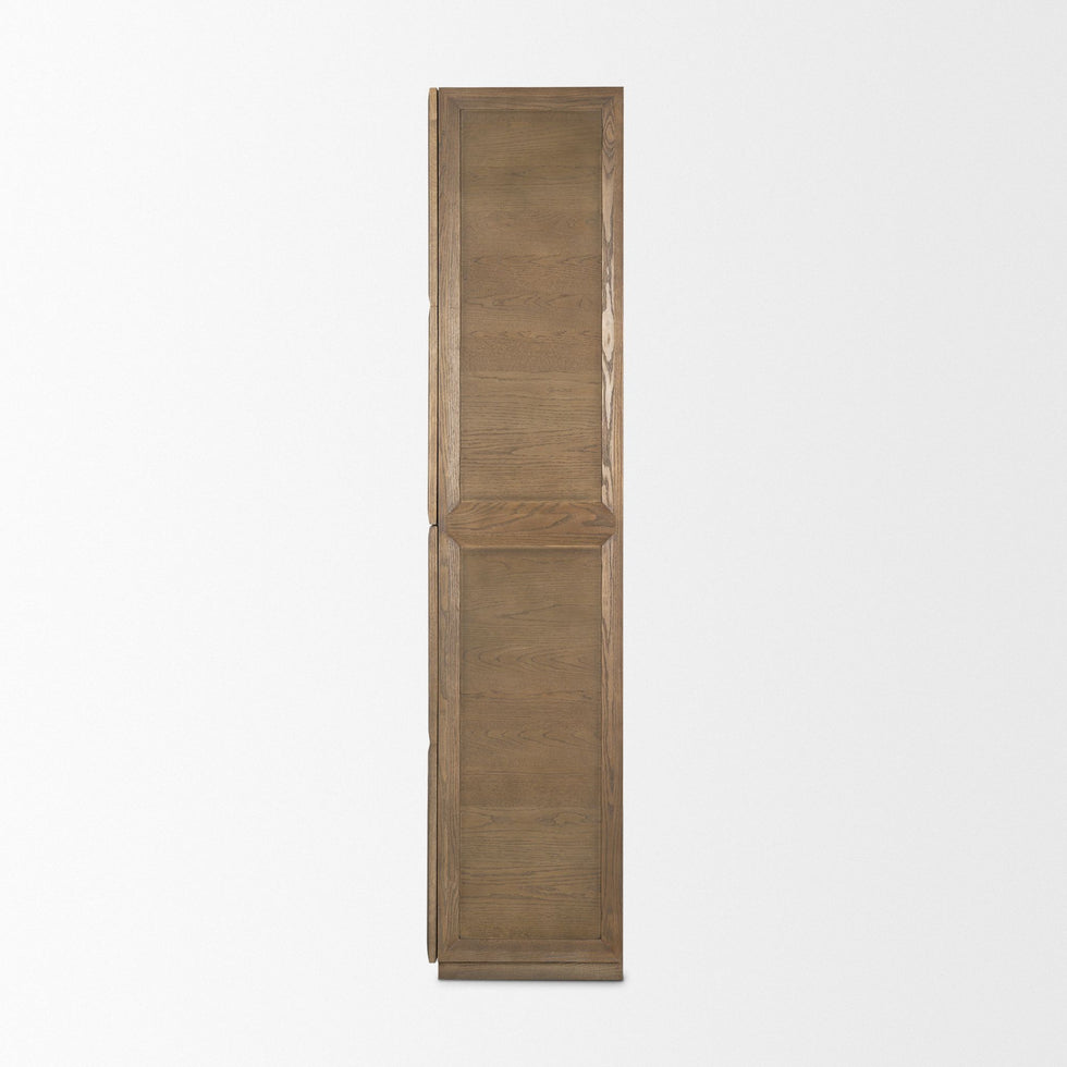 Mercana - Sina Brown Oak Wood with Natural Rattan 2 Door Curio Cabinet