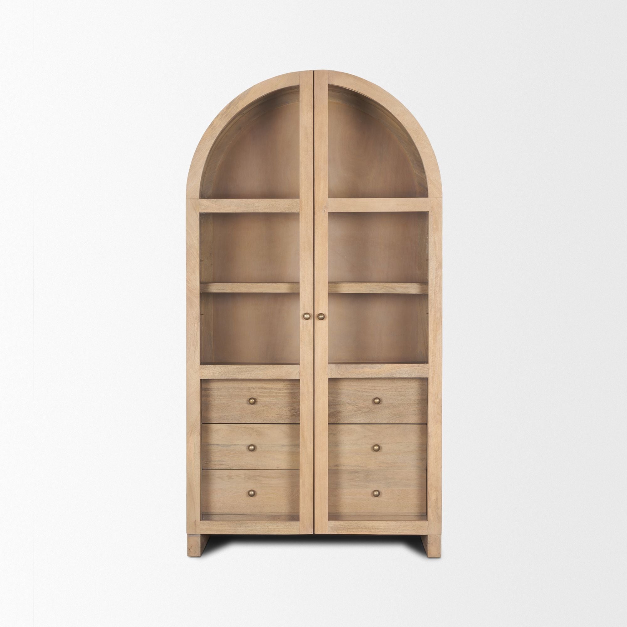 Mercana - Suri Light Brown Wood with Glass Doors Arched Curio Cabinet