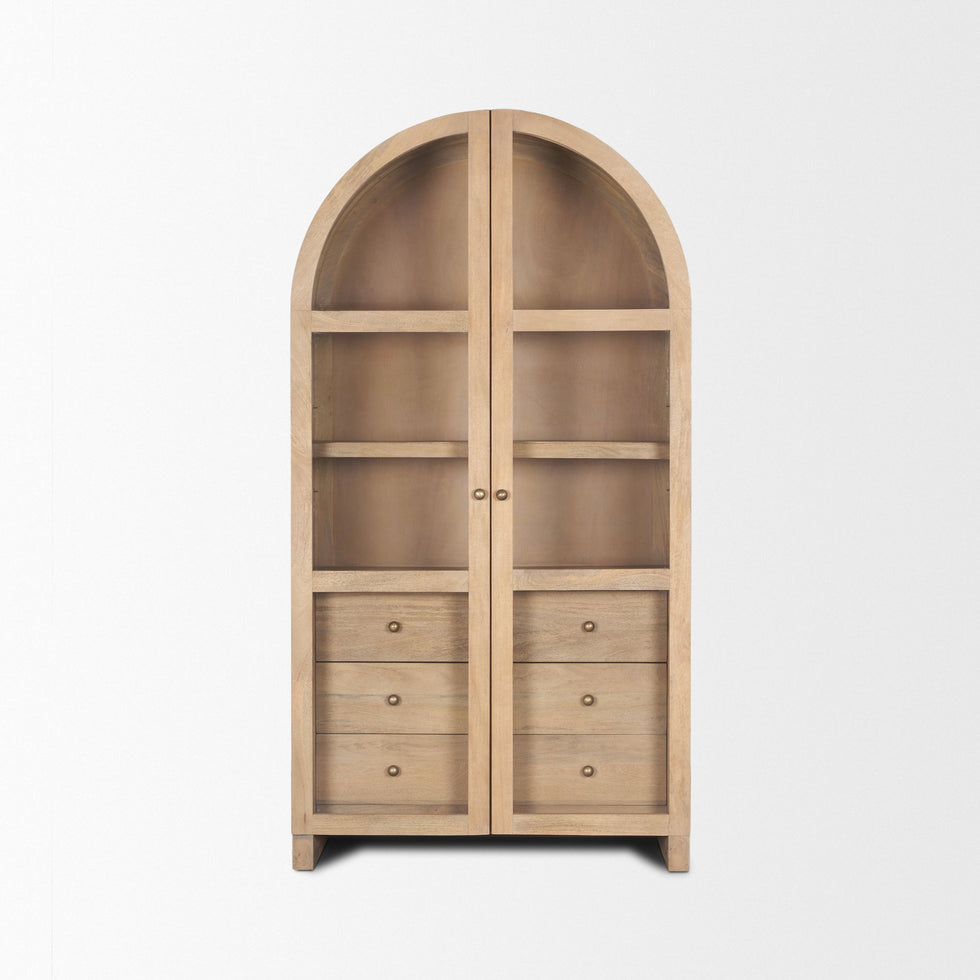 Mercana - Suri Light Brown Wood with Glass Doors Arched Curio Cabinet