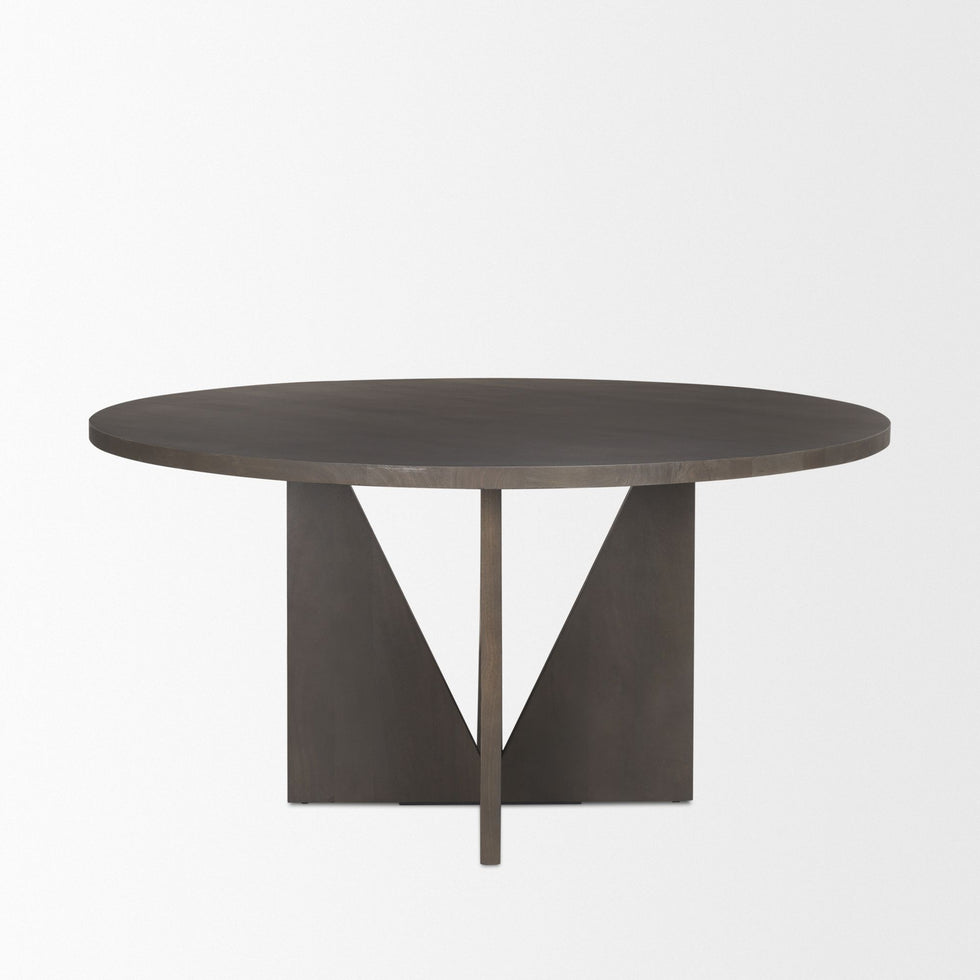 Mercana - Tarro Round Dining Table with Geometrical Base in Espresso, Wood