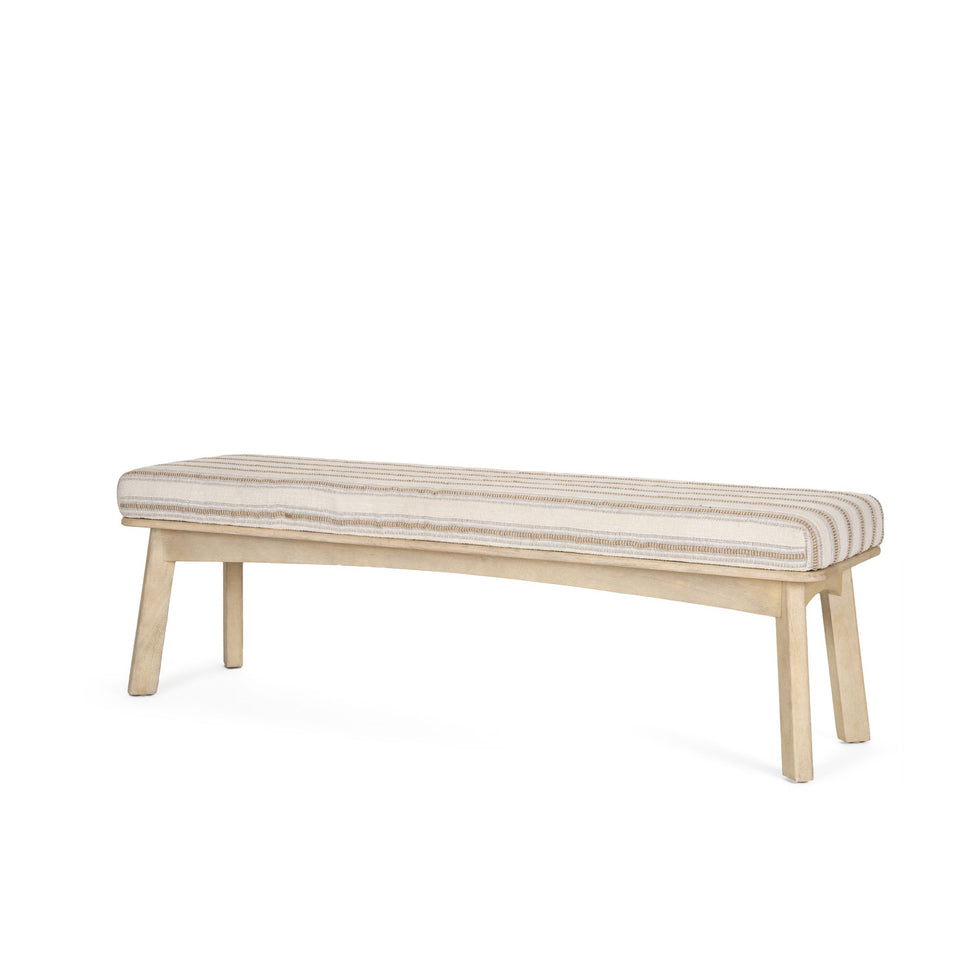 Mercana - Taimo Bench with Striped Fabric Seat in White Washed/Light Brown