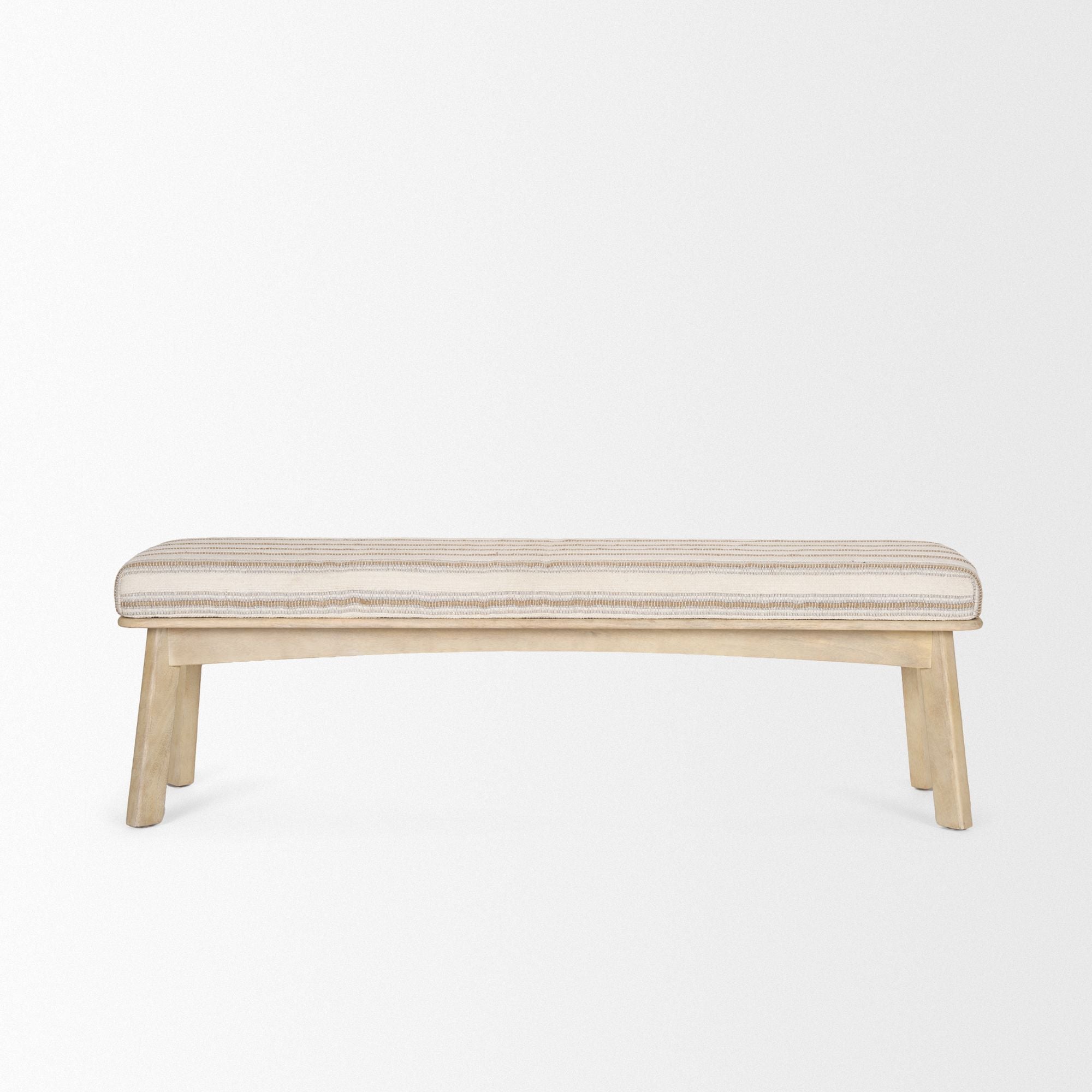 Mercana - Taimo Bench with Striped Fabric Seat in White Washed/Light Brown