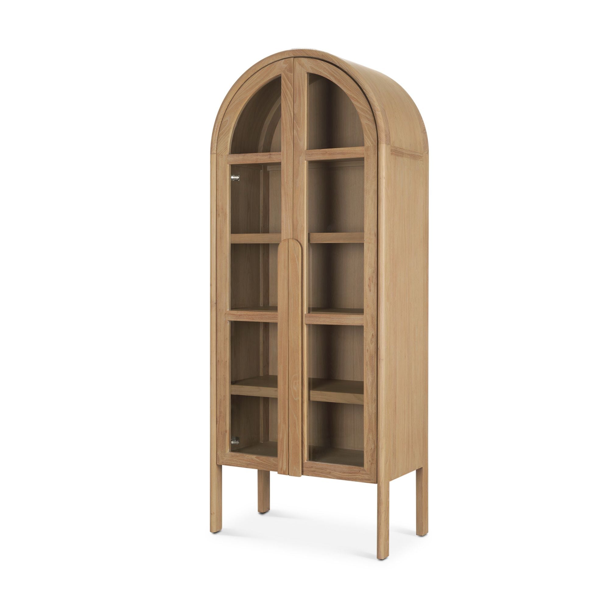 Mercana - Callum Light Brown Elm Wood with Glass Doors Arched Curio Cabinet