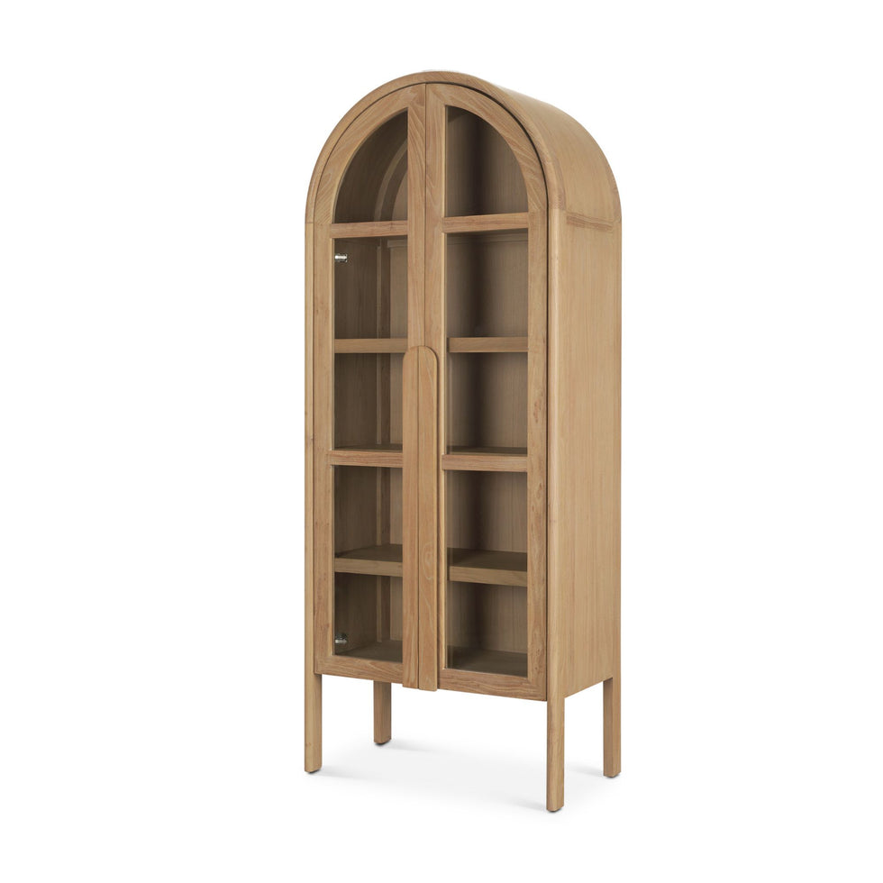 Mercana - Callum Light Brown Elm Wood with Glass Doors Arched Curio Cabinet