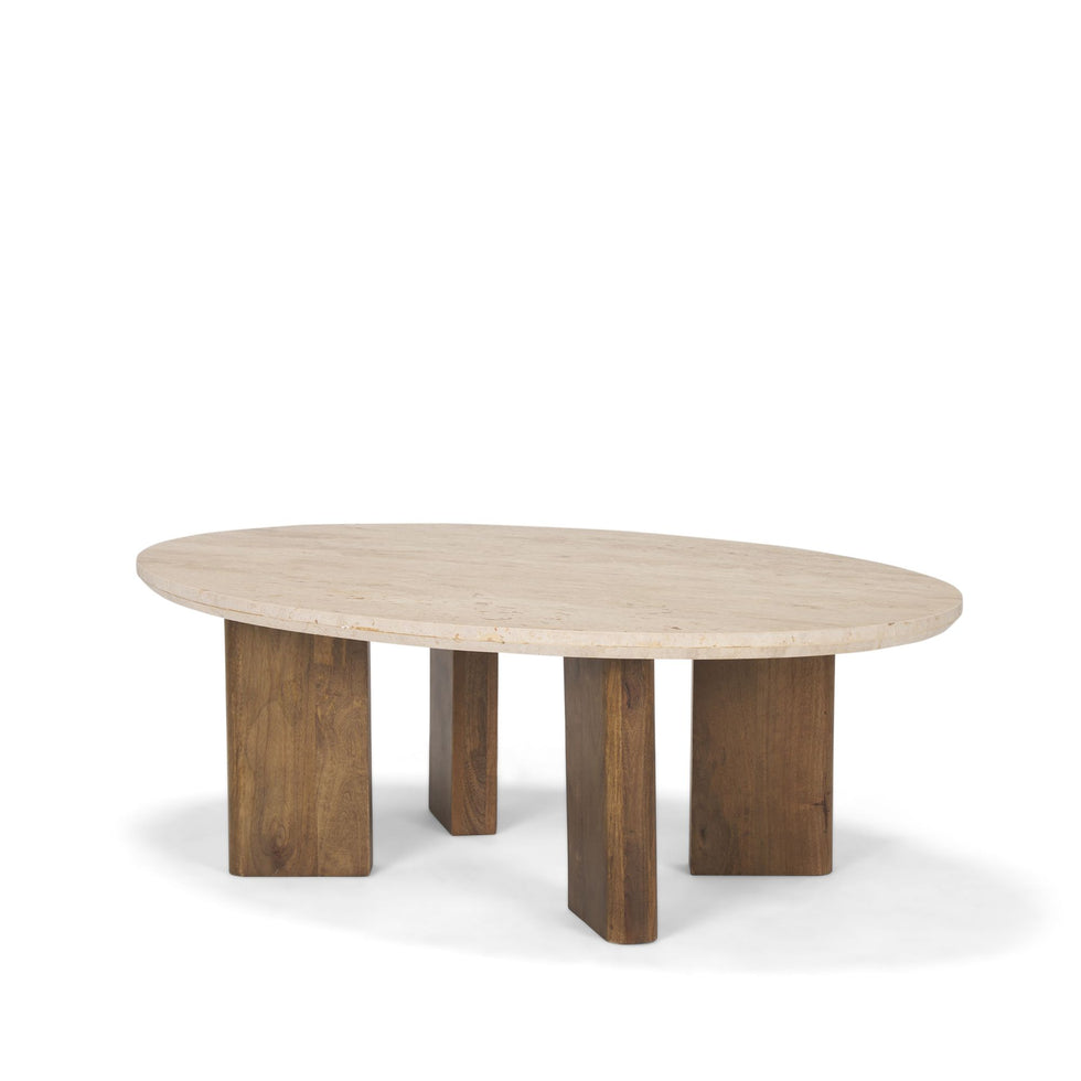 Mercana - Syona Travertine and Mango Wood leg Oval Coffee table