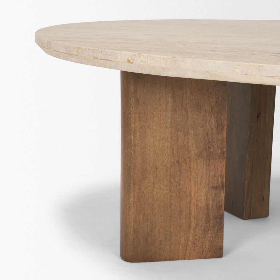 Mercana - Syona Travertine and Mango Wood leg Oval Coffee table