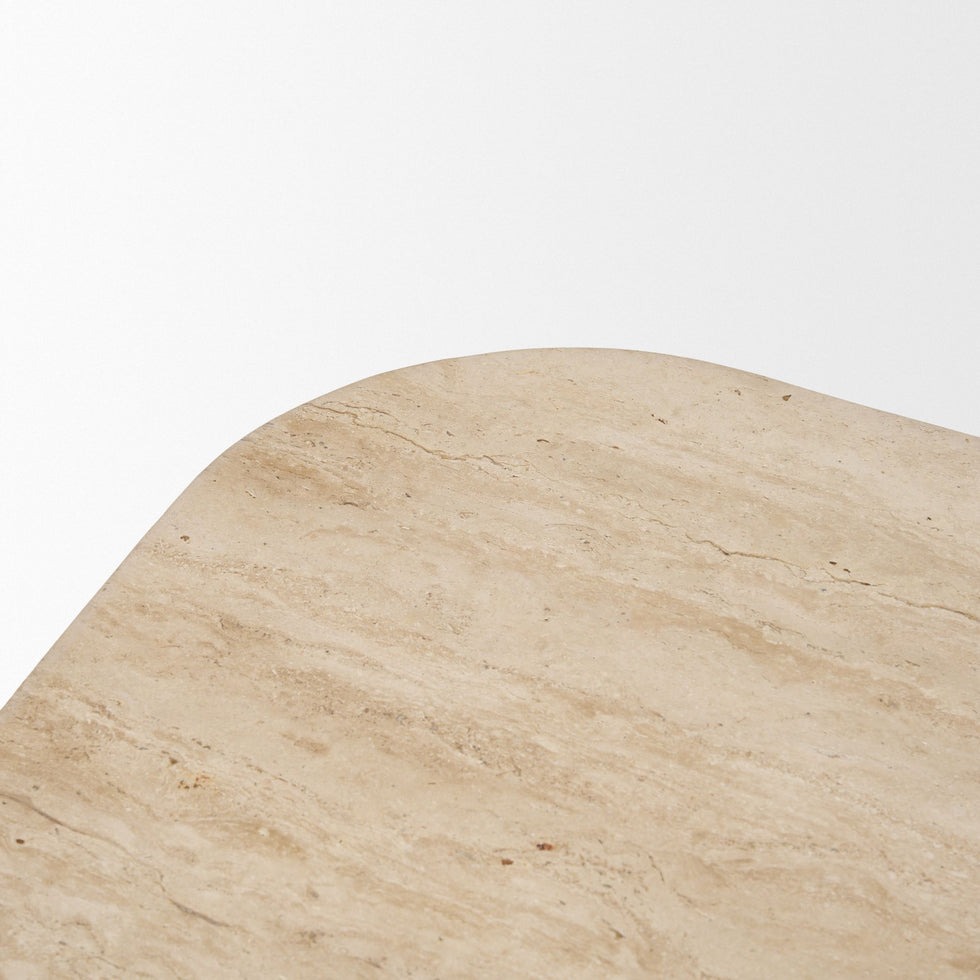 Mercana - Symona Travertine and Mango Wood Rectangle Coffee Table