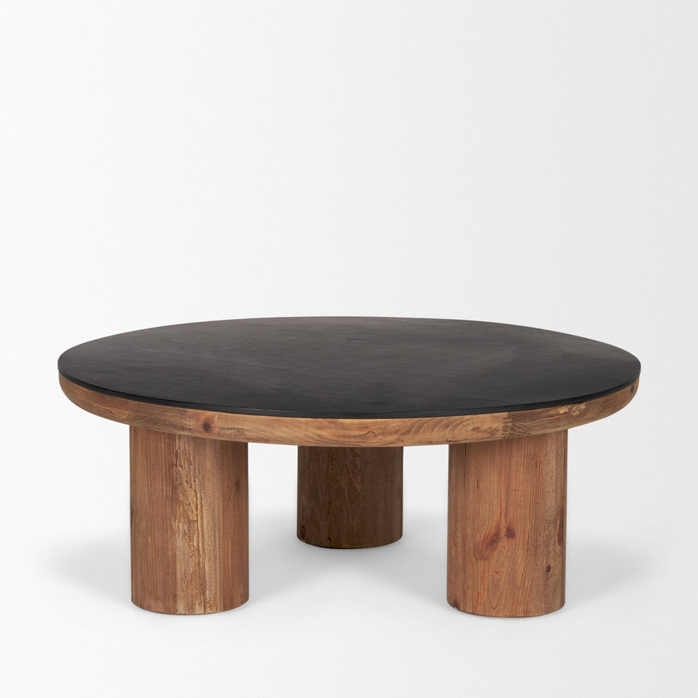 Mercana - Tucson Natural Wood with Round Black Oak Top Coffee Table