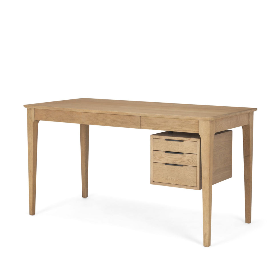 Mercana - Tino Light Brown Oak Wood with 4 Drawers Desk