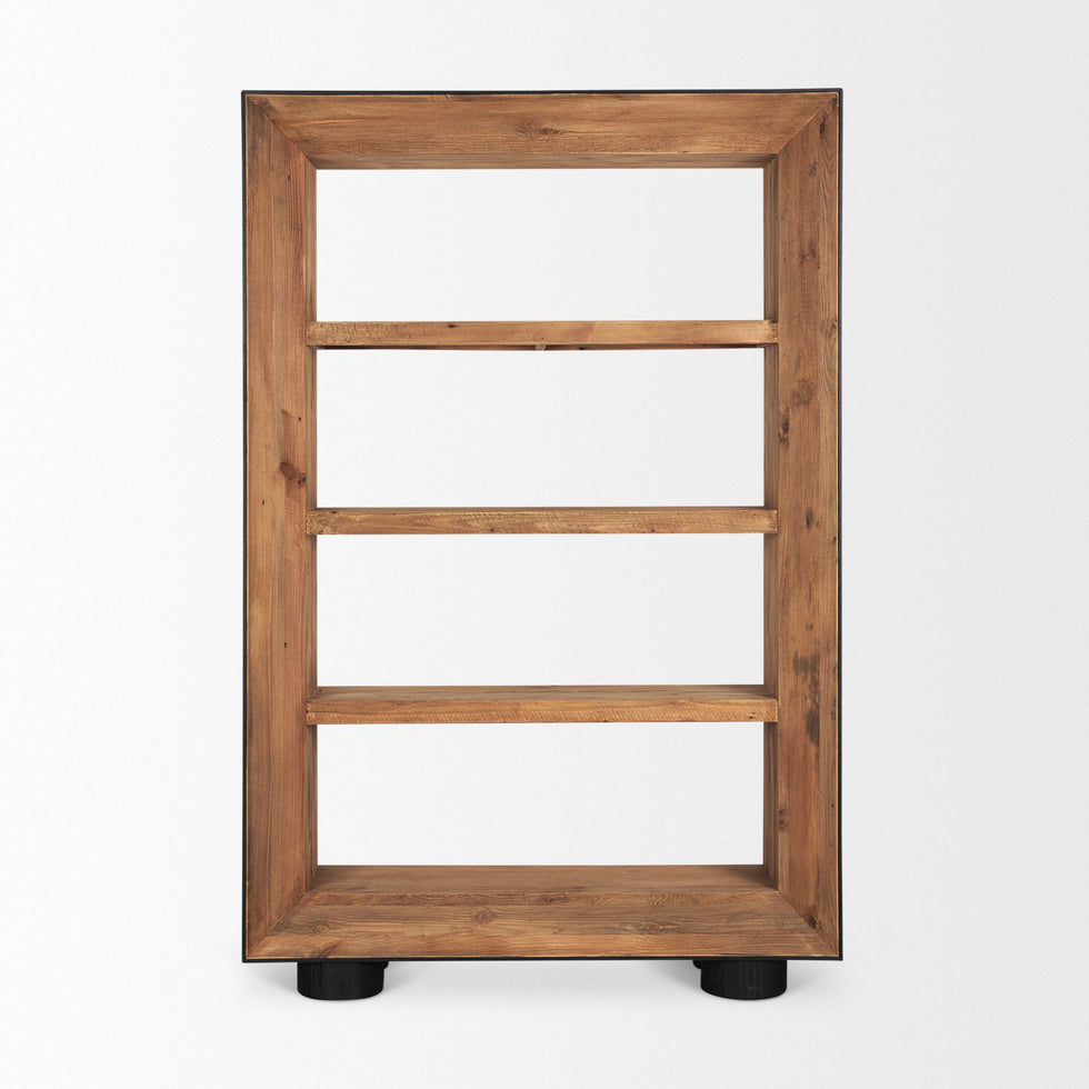 Mercana - Tabor Natural Wood with Black Oak Frame Bookcase