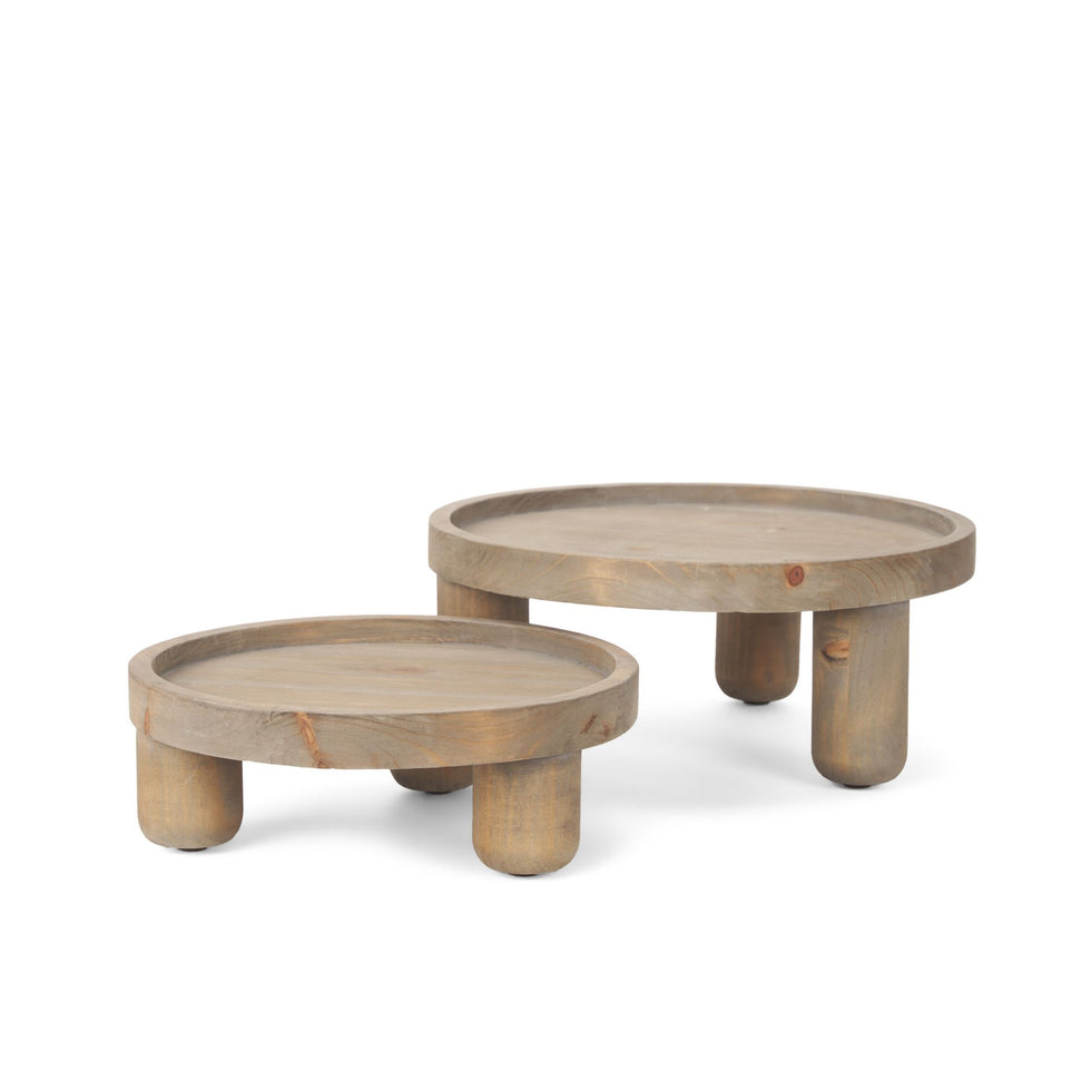 Mercana - Virve Round Light Brown Wood with Gray Wash Wooden Trays