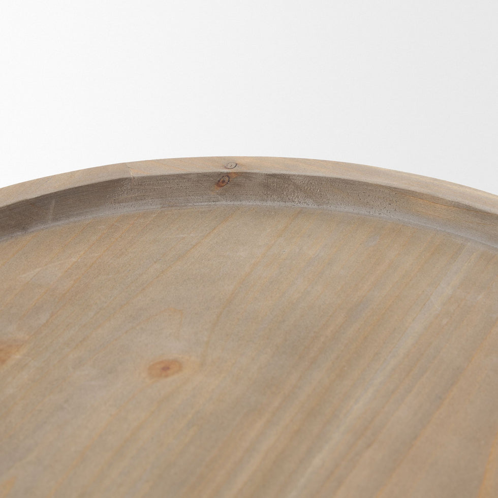 Mercana - Virve Round Light Brown Wood with Gray Wash Wooden Trays