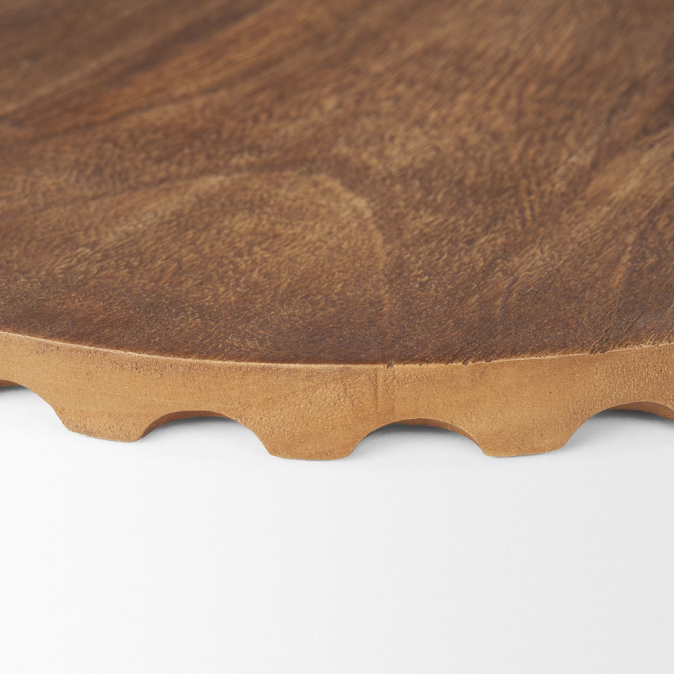 Mercana - Waverly Round Light Brown Wood Scalloped Edged Trays