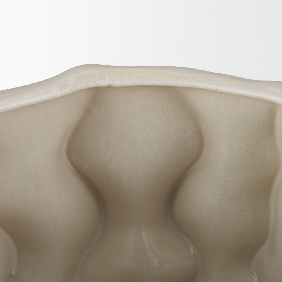 Mercana - Vahn Sculptural Cream Glazed Decorative Ceramic Bowl