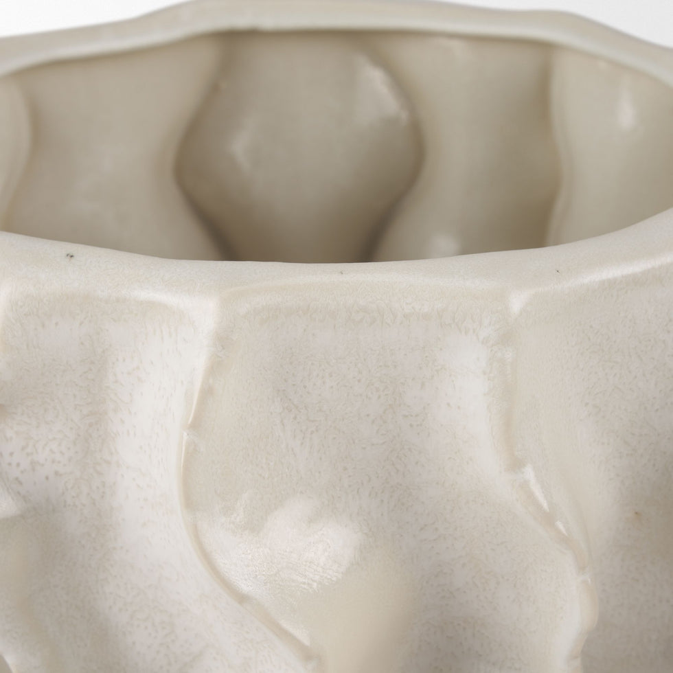 Mercana - Vahn Sculptural Cream Glazed Decorative Ceramic Bowl