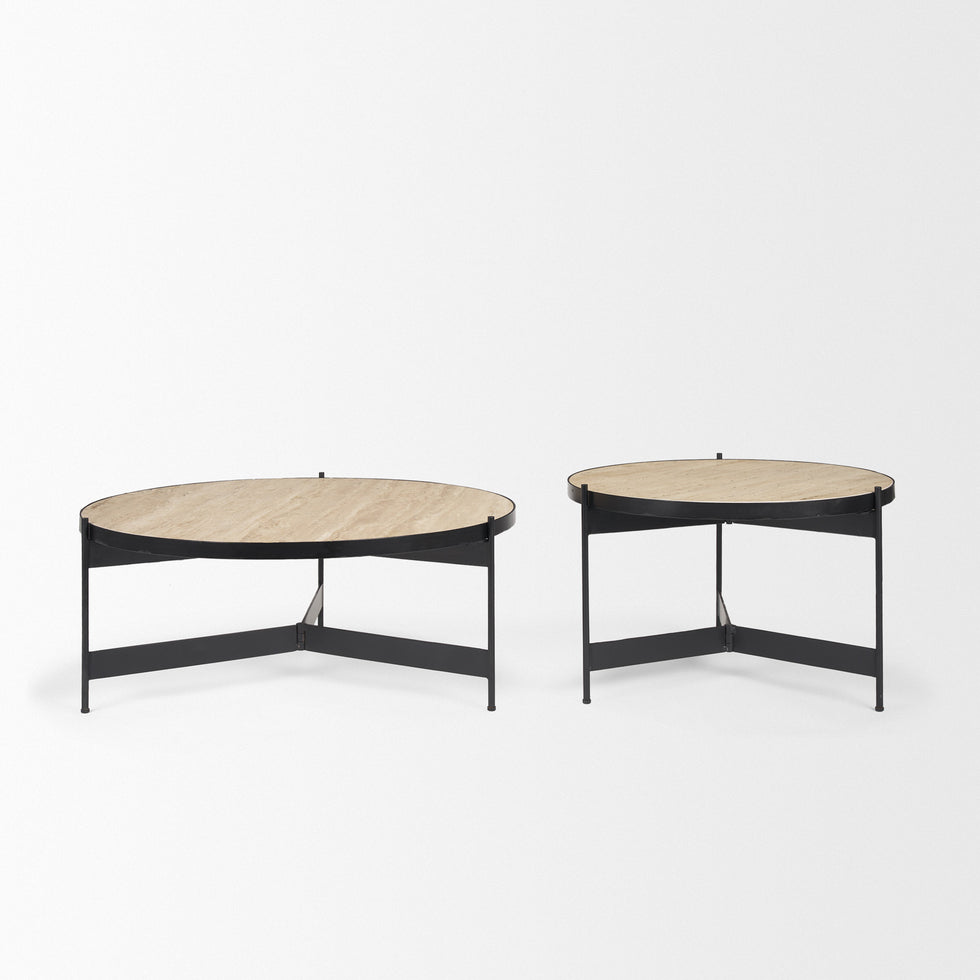 Mercana - Wade Coffee Table in Beige/Black, Metal/Stone