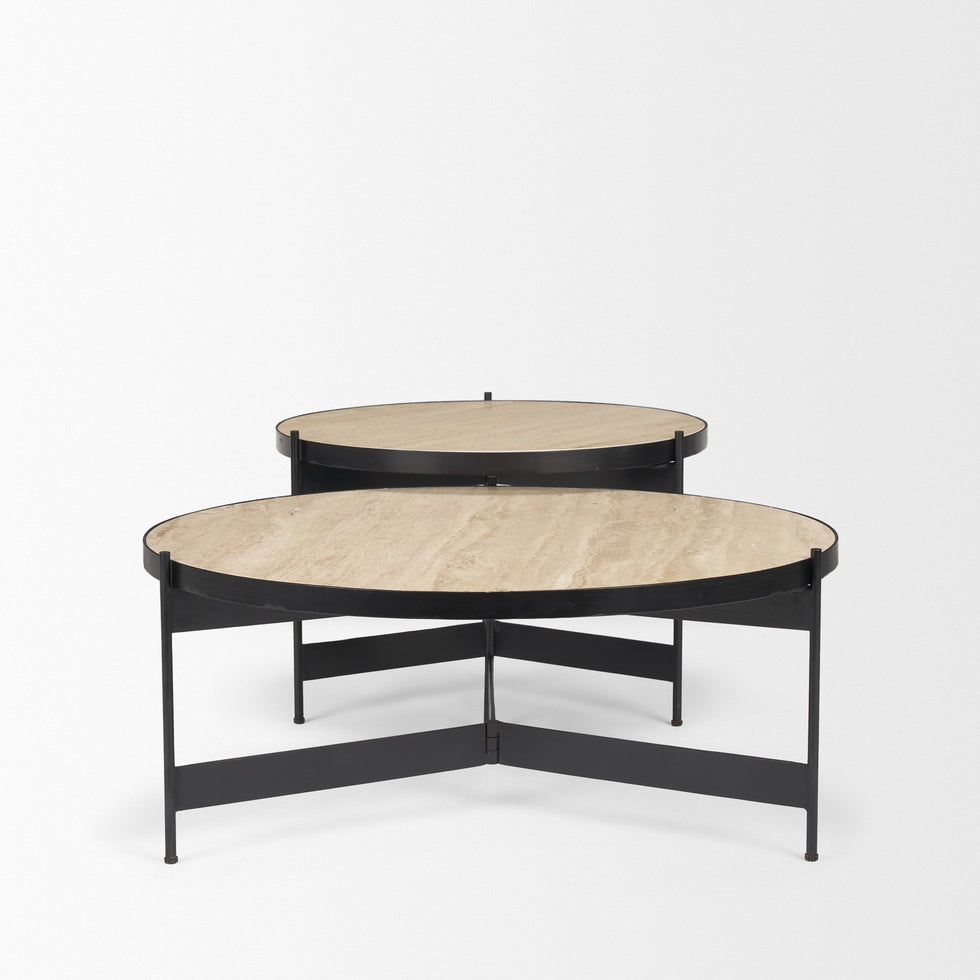 Mercana - Wade Coffee Table in Beige/Black, Metal/Stone