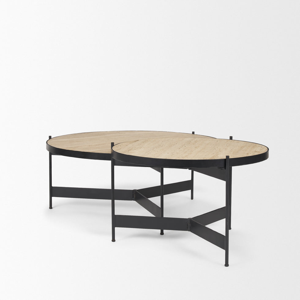 Mercana - Wade Coffee Table in Beige/Black, Metal/Stone