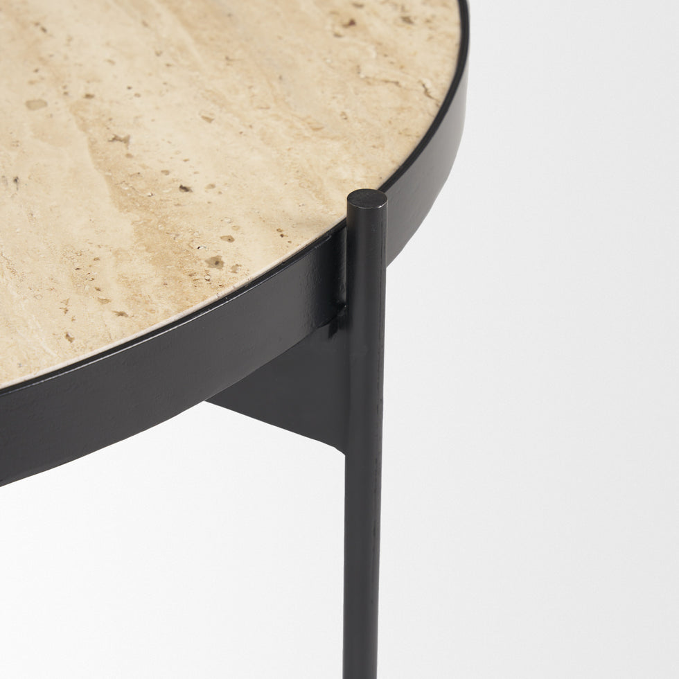 Mercana - Wade Coffee Table in Beige/Black, Metal/Stone