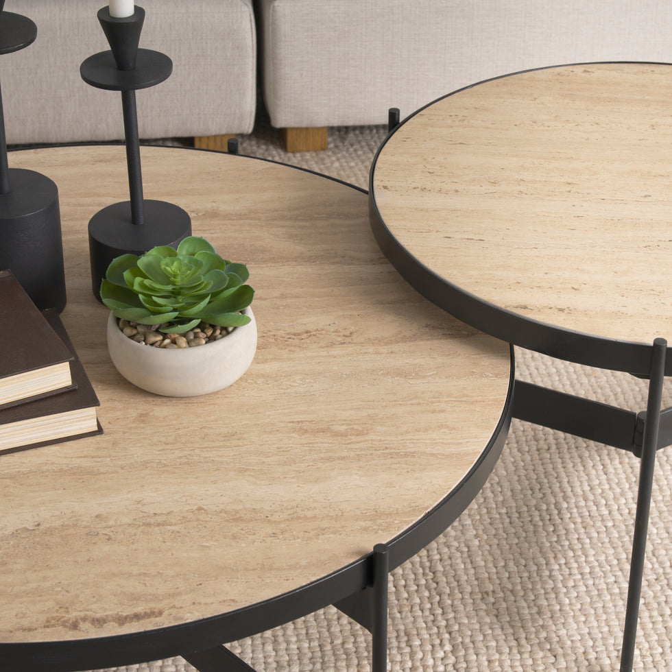 Mercana - Wade Coffee Table in Beige/Black, Metal/Stone