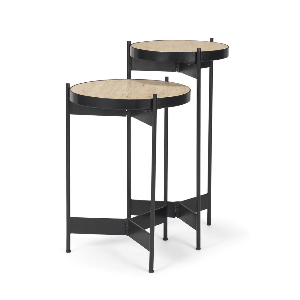 Mercana - Wade End Tables in Beige/Black, Metal/Stone