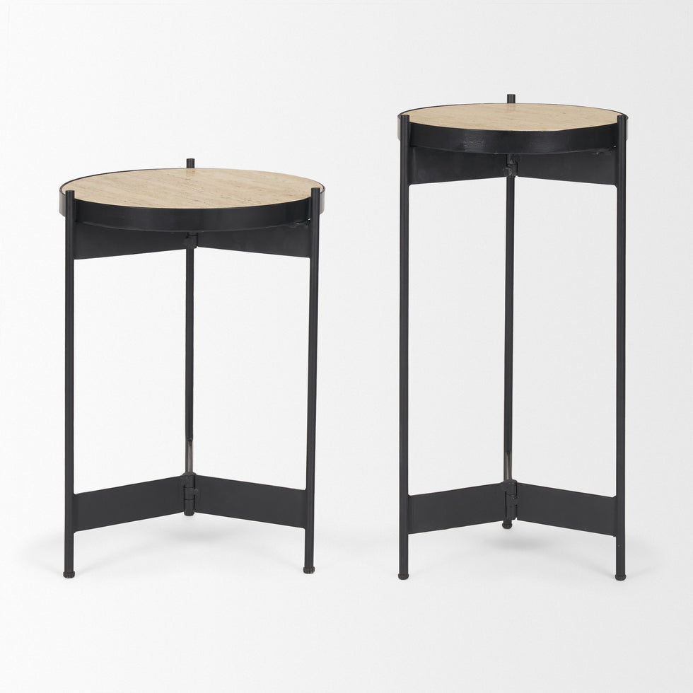 Mercana - Wade End Tables in Beige/Black, Metal/Stone