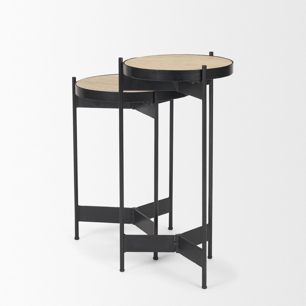 Mercana - Wade End Tables in Beige/Black, Metal/Stone