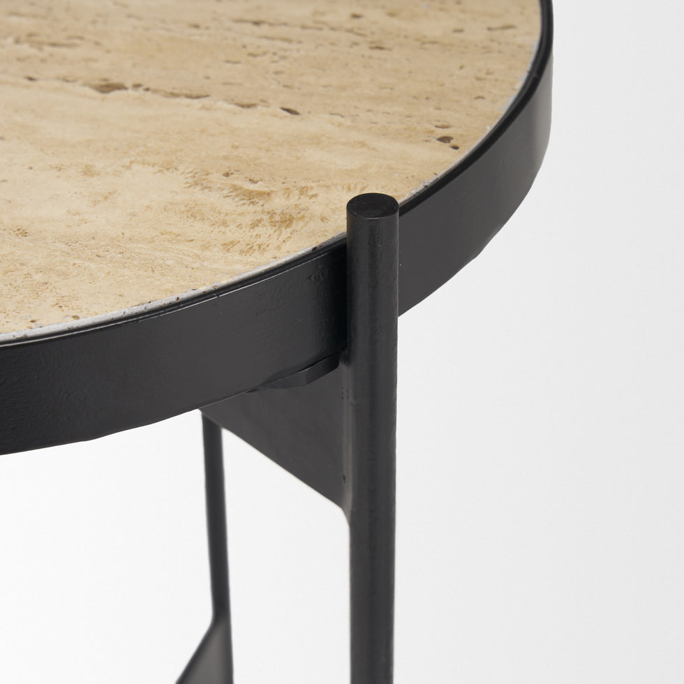 Mercana - Wade End Tables in Beige/Black, Metal/Stone